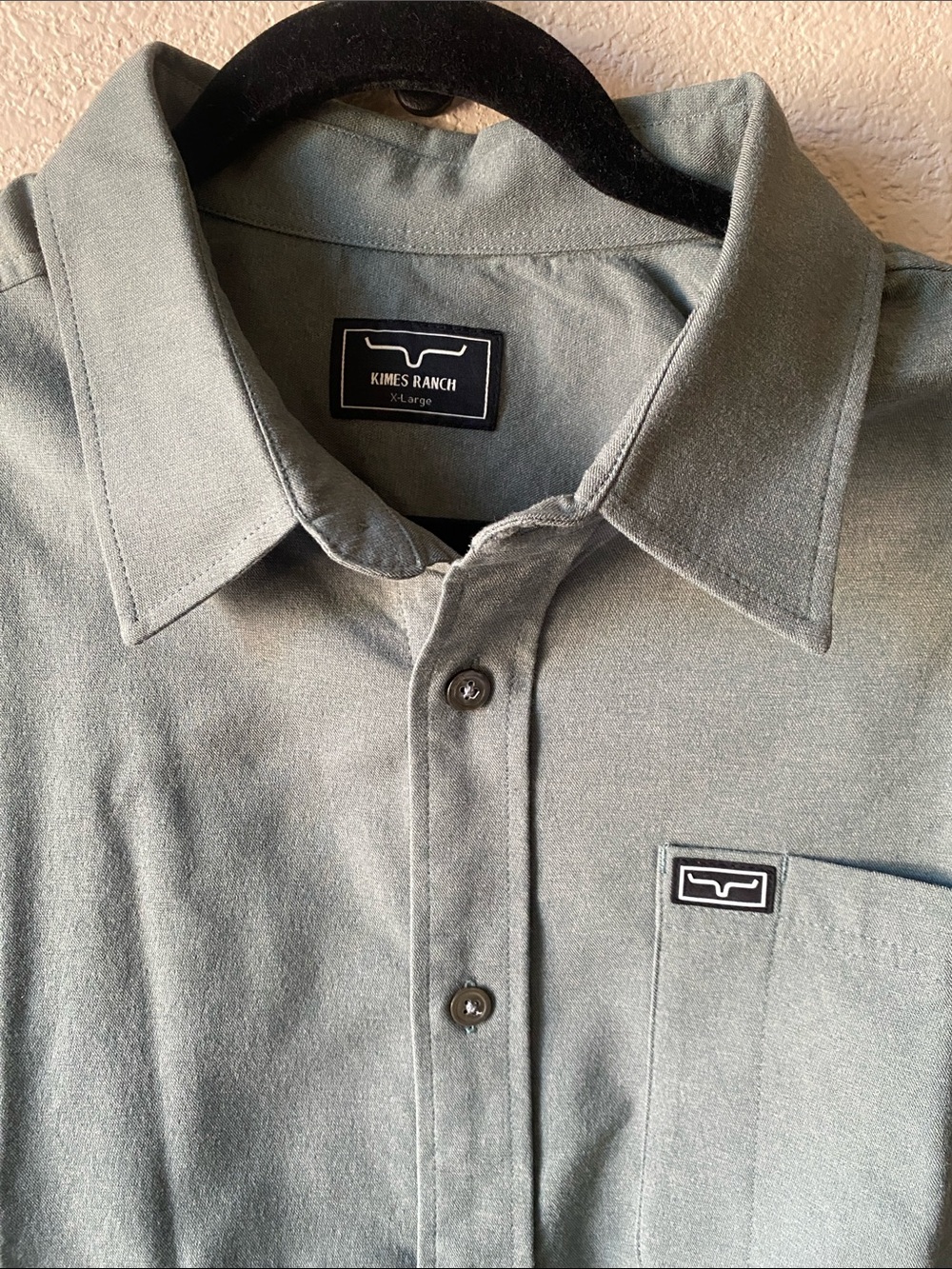 Kimes Ranch Men's Sage Green Button-Down Shirt with Chest Patch XL